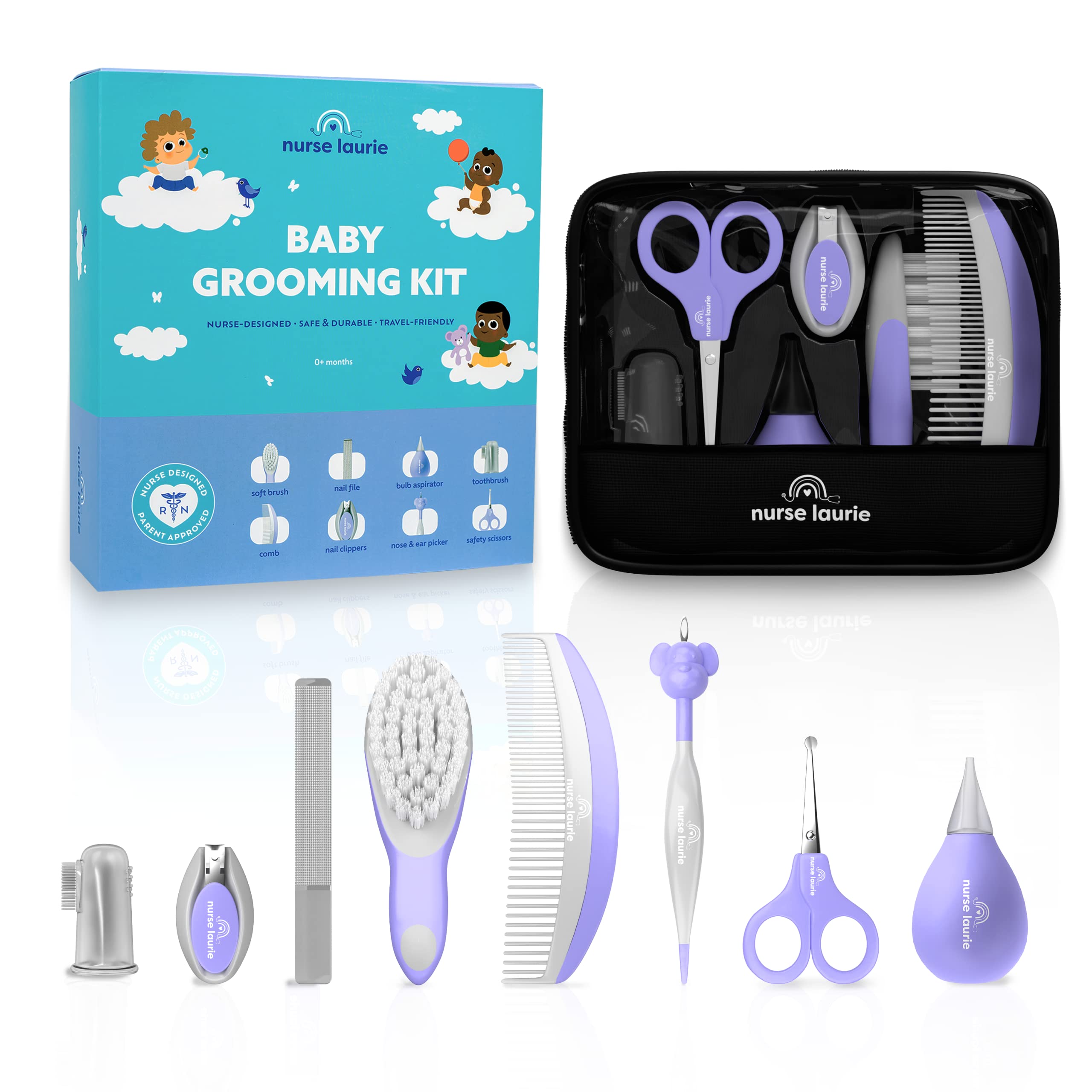 Nurse Laurie Store Baby Grooming Kit - Newborn Girl & Boy Infant Care - First Aid Bath Cradle Cap Hygiene Hair Nail Safety & Healthcare Essentials - Designed by a Pediatric Nurse & Mom