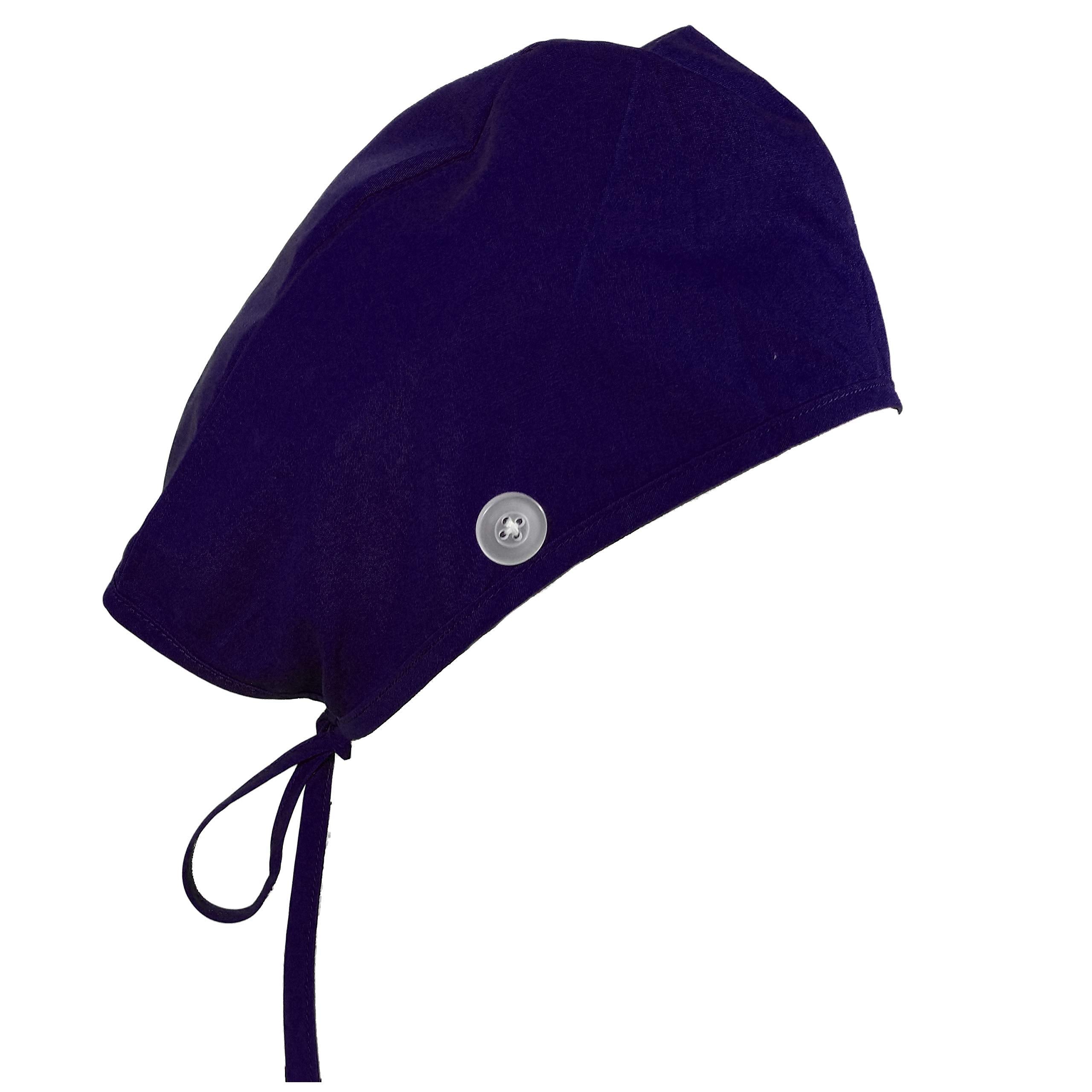 Deep Purple Scrub Cap with Buttons Surgical Caps for Men Women or Unisex Scrub Hats Medical Nurse Hats with Ties
