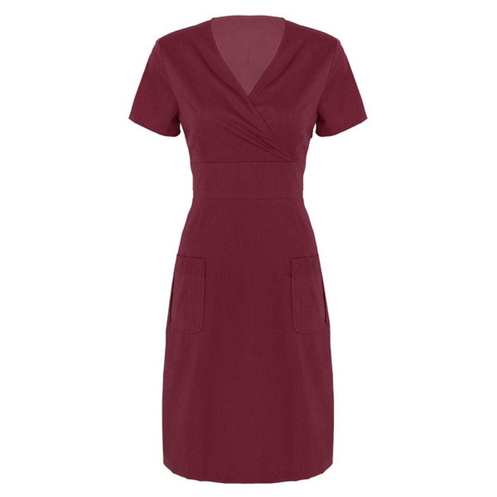 Women's Short-Sleeved V-Neck Nurse Uniform Dress