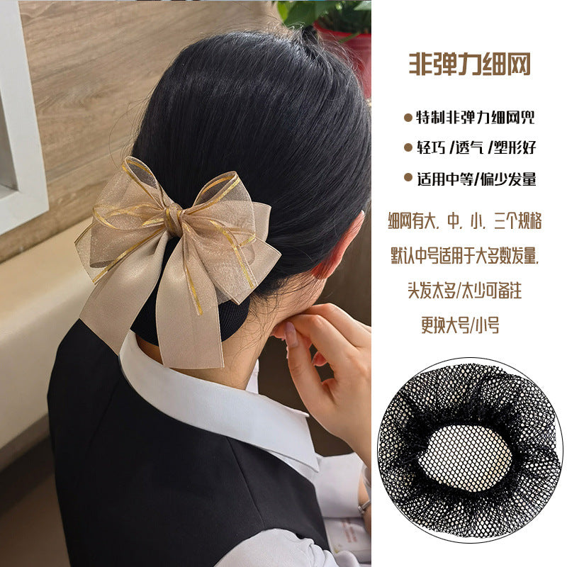 Nurse Hairnet with Bowknot - Chic Houndstooth Design