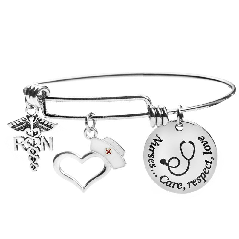 Stainless Steel Peach Heart Nurse Shrink Bracelet