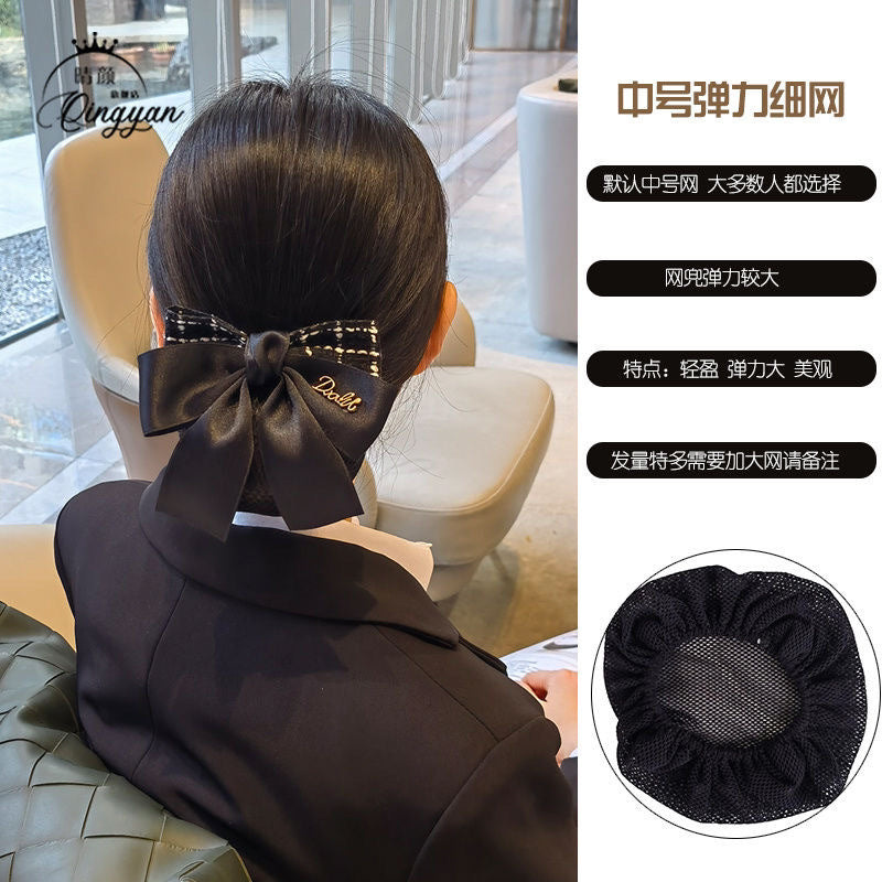 Nurse Hairnet with Bowknot - Chic Houndstooth Design