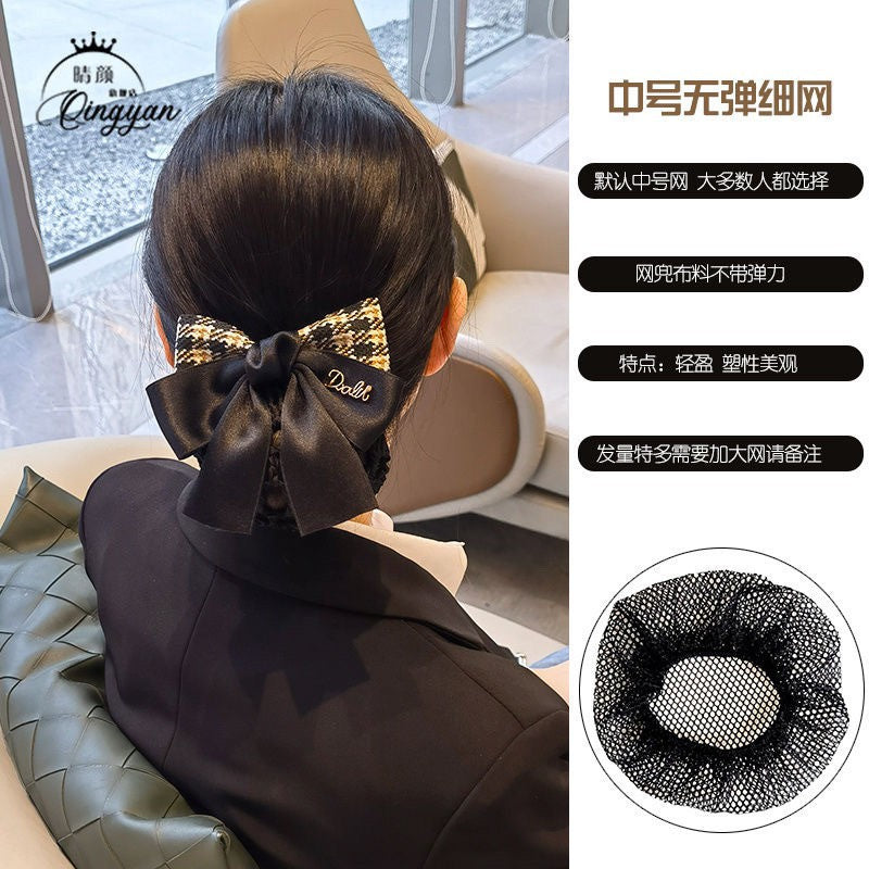 Nurse Hairnet with Bowknot - Chic Houndstooth Design