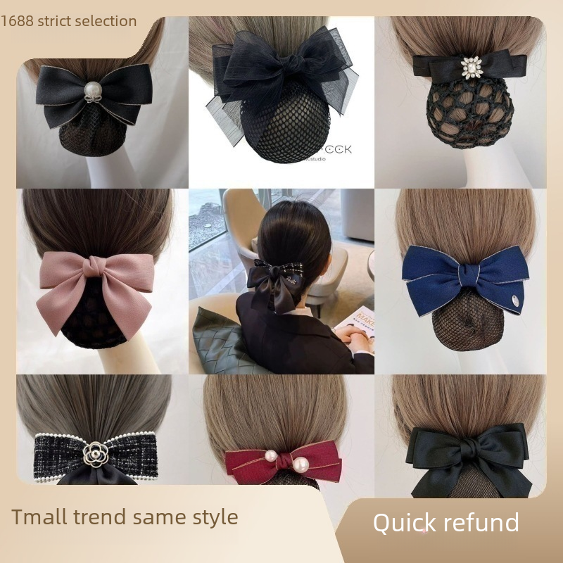 Nurse Hairnet with Bowknot - Chic Houndstooth Design