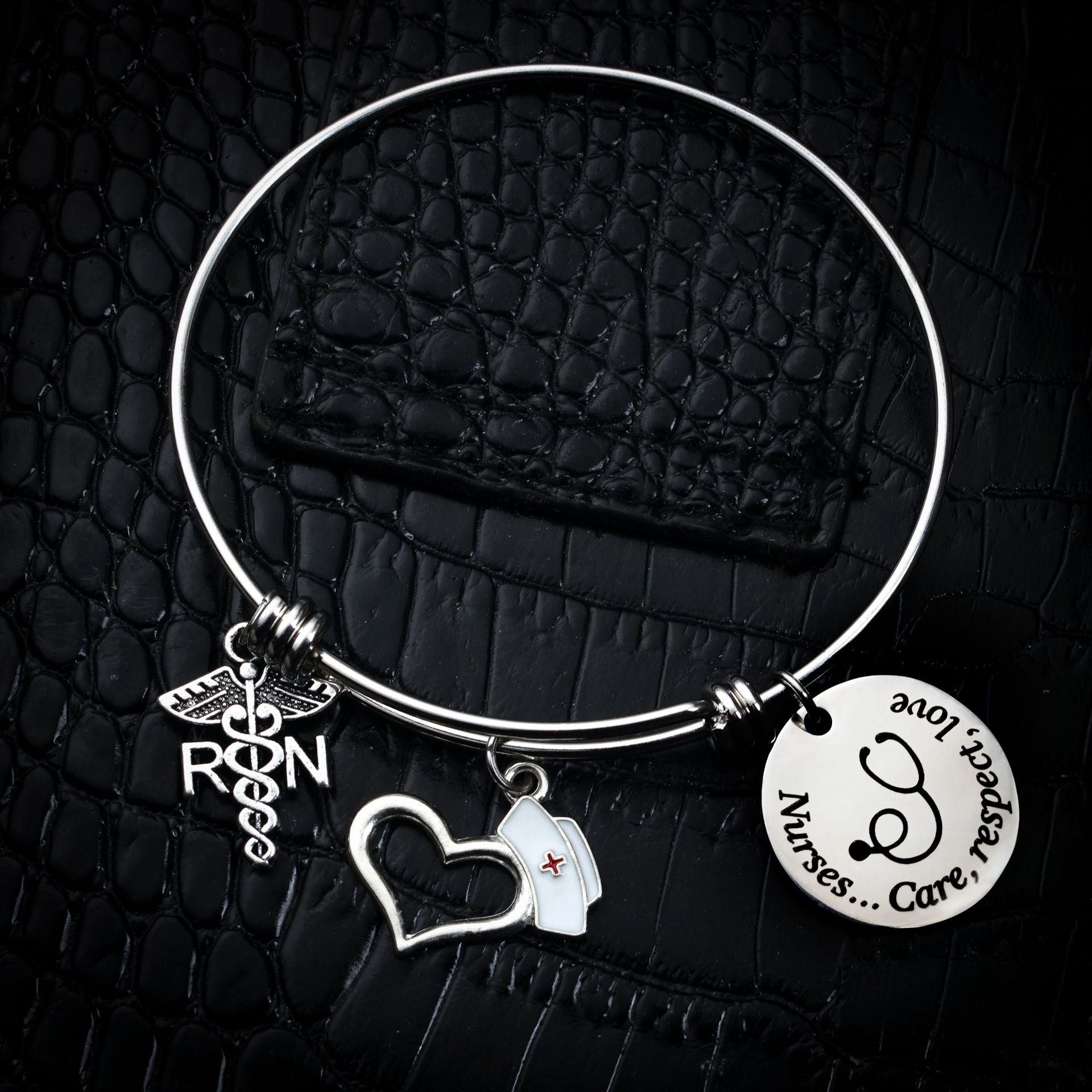 Stainless Steel Peach Heart Nurse Shrink Bracelet