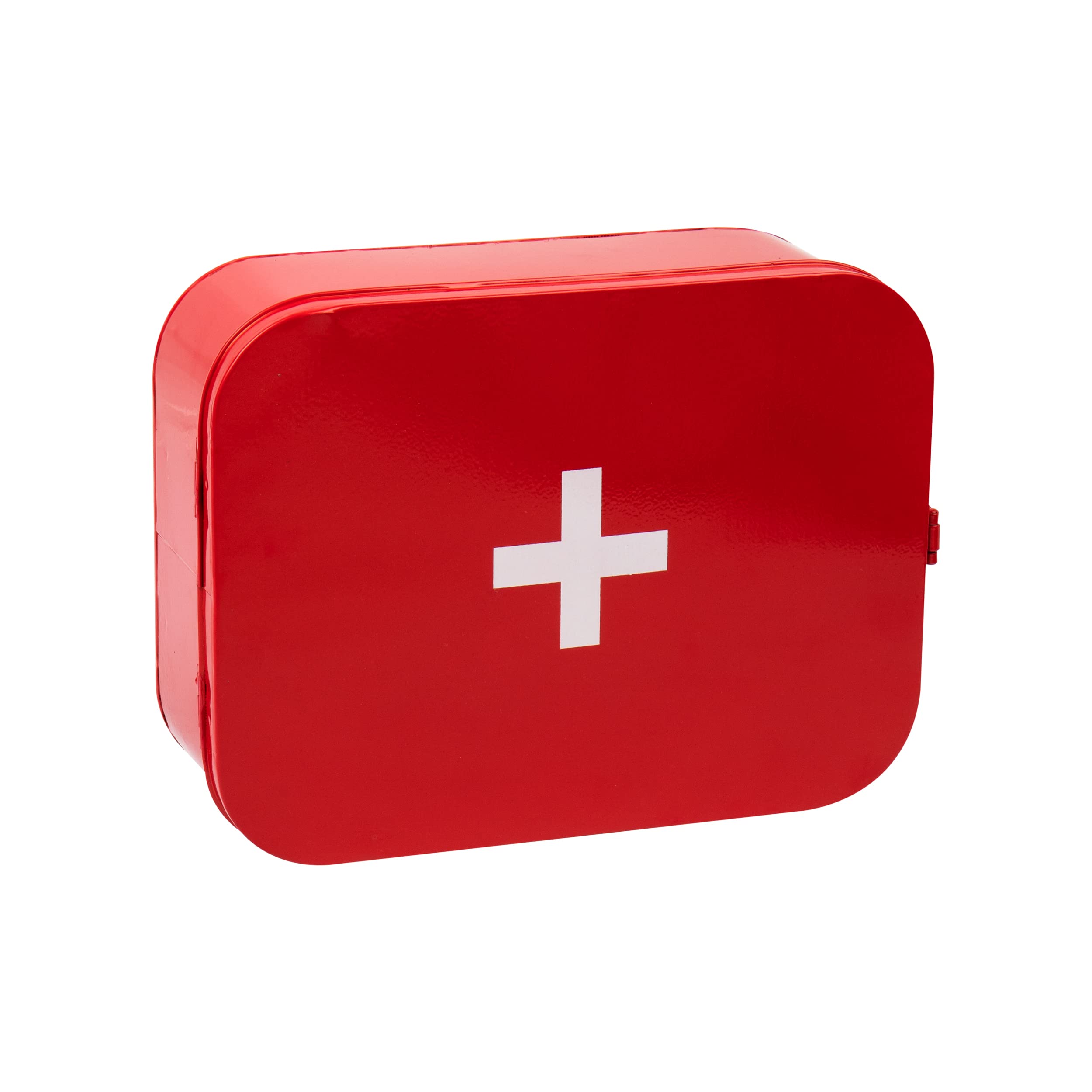 Mind Reader First Aid Box Emergency Kit Medical Supply Organizer Wall Mountable Metal 12.25" L x 9.25" W x 4.25" H Red