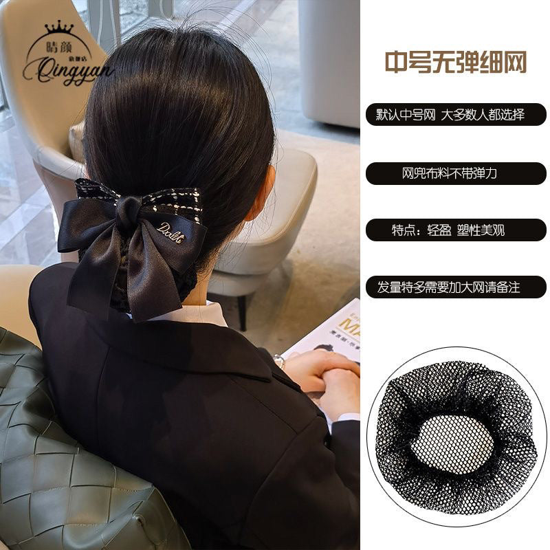 Nurse Hairnet with Bowknot - Chic Houndstooth Design