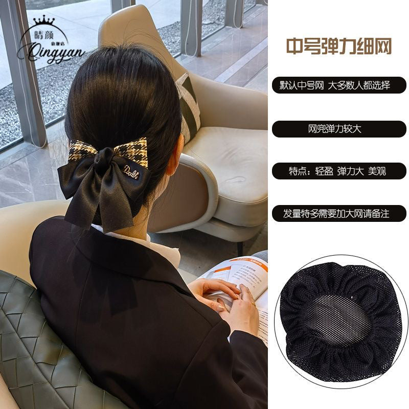 Nurse Hairnet with Bowknot - Chic Houndstooth Design