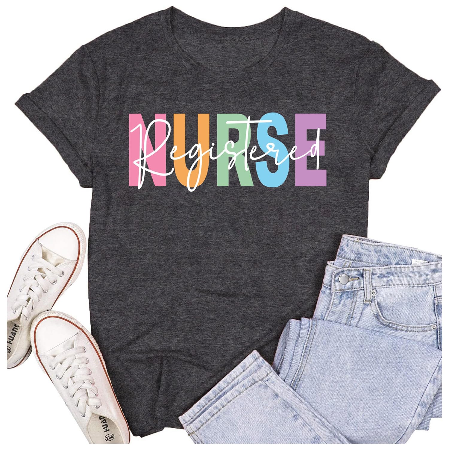 SUWATOIN Womens Registered Nurse Shirt RN Nurse Life T-Shirt Nursing Week Tee Tops A-Grey