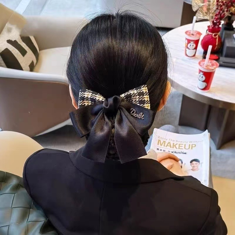 Nurse Hairnet with Bowknot - Chic Houndstooth Design