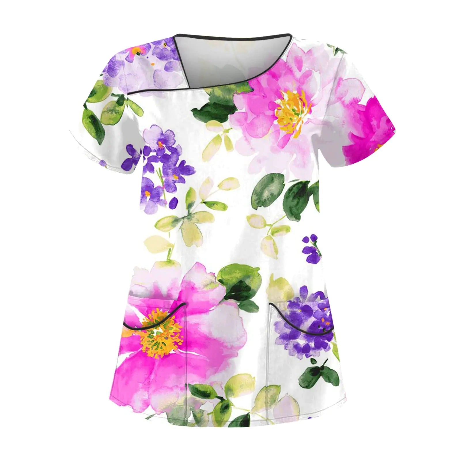 Scrubs for Women Womens Scrubs Pink Scrubs Black Scrubs Scrub Top Basic Tees for Women T-Shirts for Women Outfits for Women Blusas Casuales De Mujer Bonitas Athletic Tops for Women（5-PurpleL）