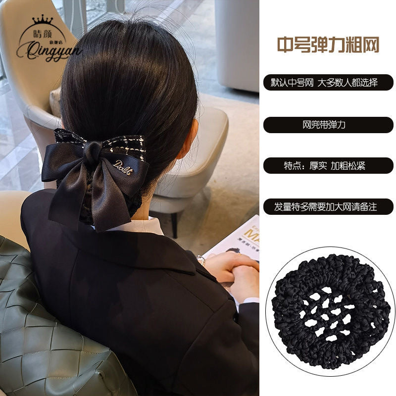 Nurse Hairnet with Bowknot - Chic Houndstooth Design