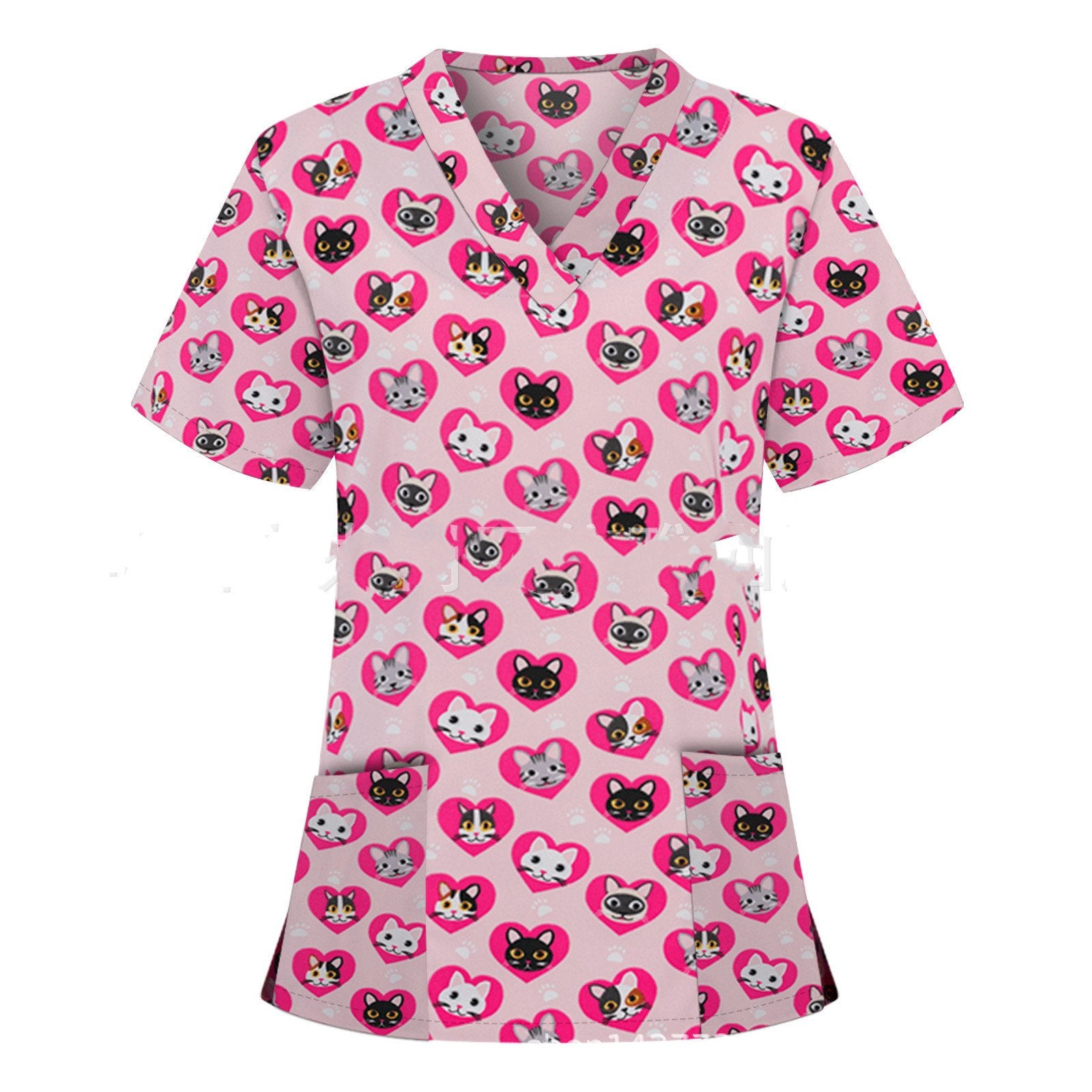 Nurse Uniform Pocket V-Neck Short-Sleeved T-Shirt