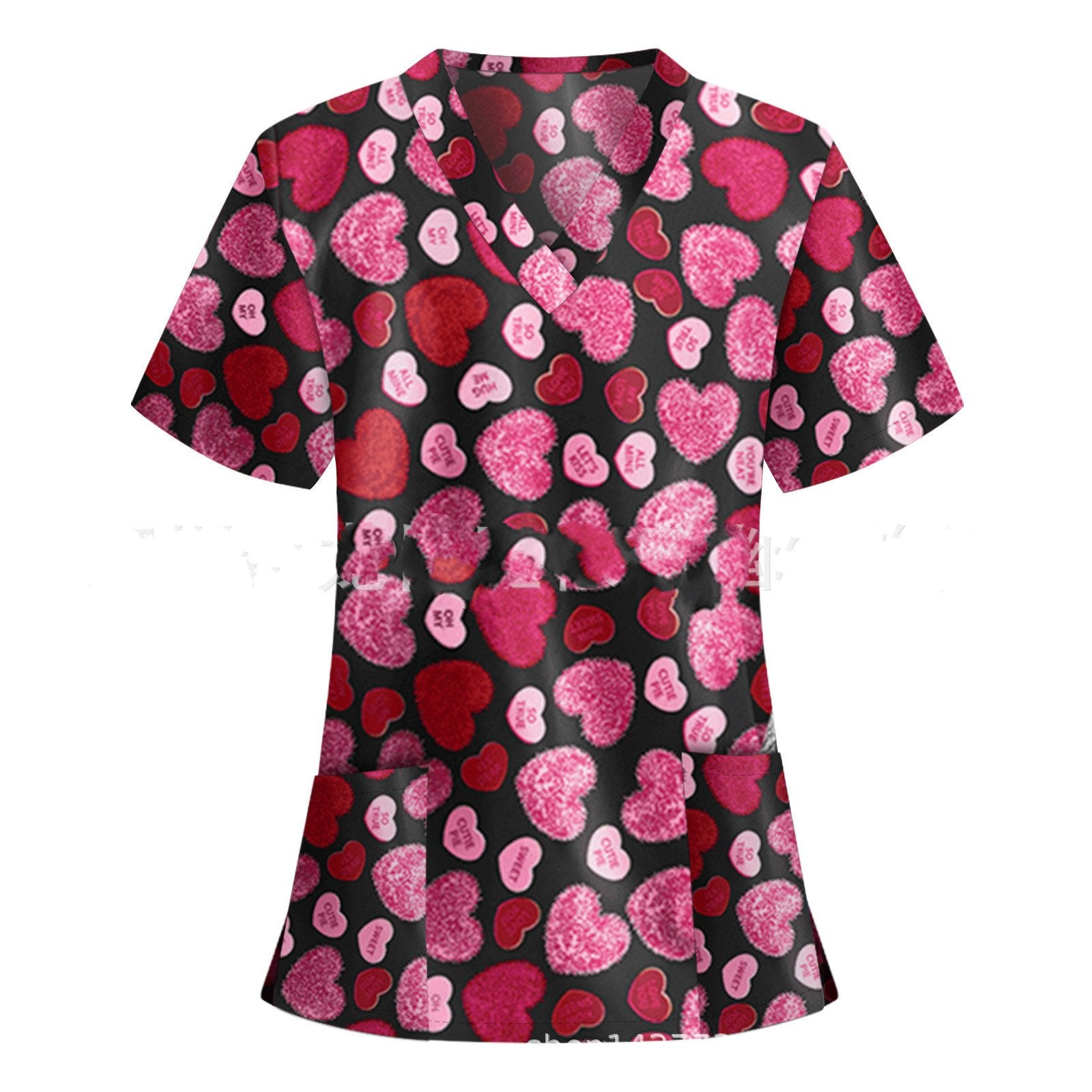 Nurse Uniform Pocket V-Neck Short-Sleeved T-Shirt