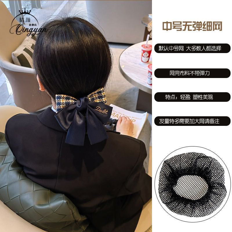 Nurse Hairnet with Bowknot - Chic Houndstooth Design