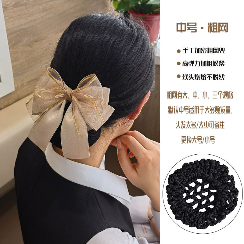 Nurse Hairnet with Bowknot - Chic Houndstooth Design