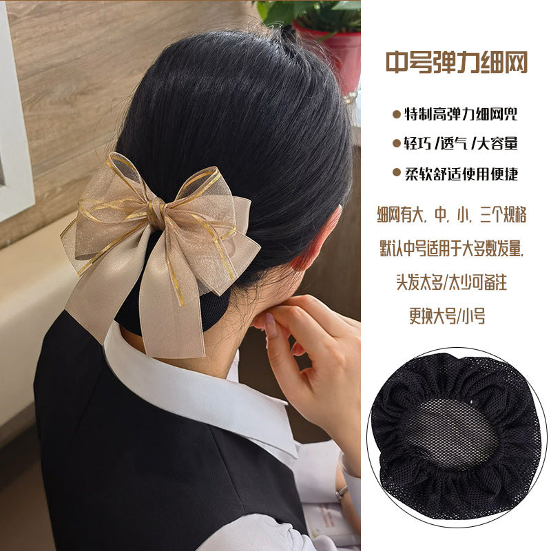 Nurse Hairnet with Bowknot - Chic Houndstooth Design