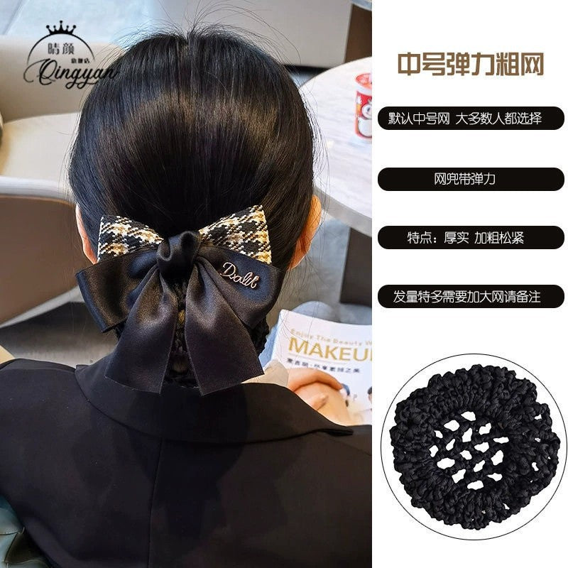 Nurse Hairnet with Bowknot - Chic Houndstooth Design