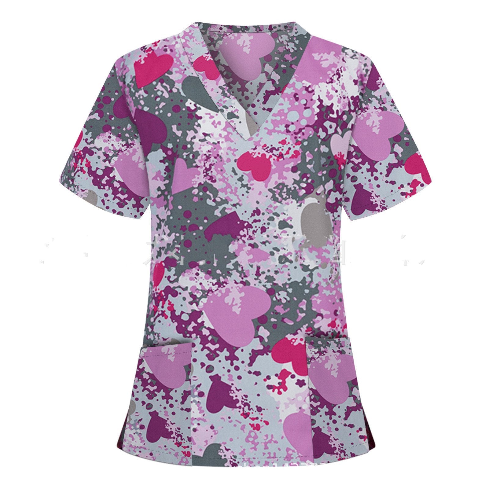 Nurse Uniform Pocket V-Neck Short-Sleeved T-Shirt