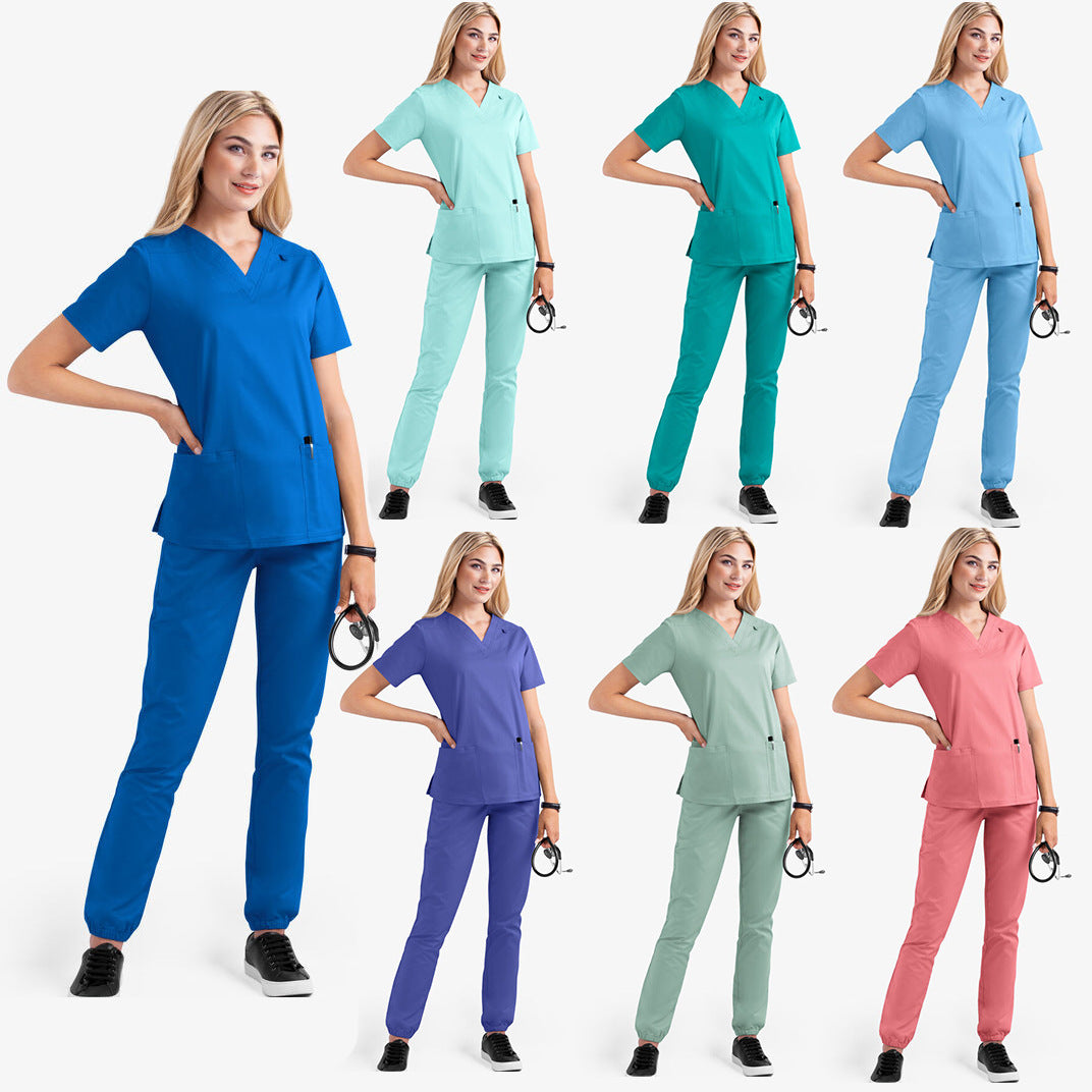 2023 Women's Solid Color V-Neck Nurse Uniform Set