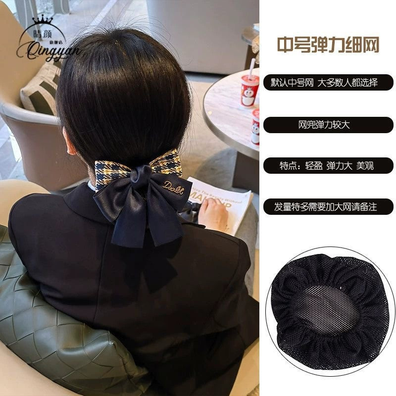 Nurse Hairnet with Bowknot - Chic Houndstooth Design