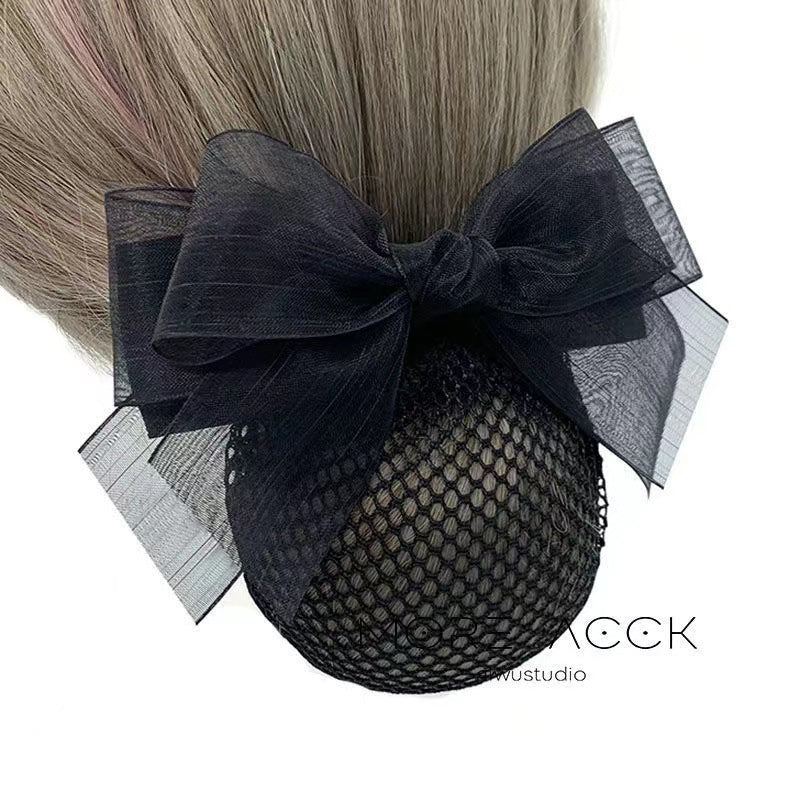 Nurse Hairnet with Bowknot - Chic Houndstooth Design