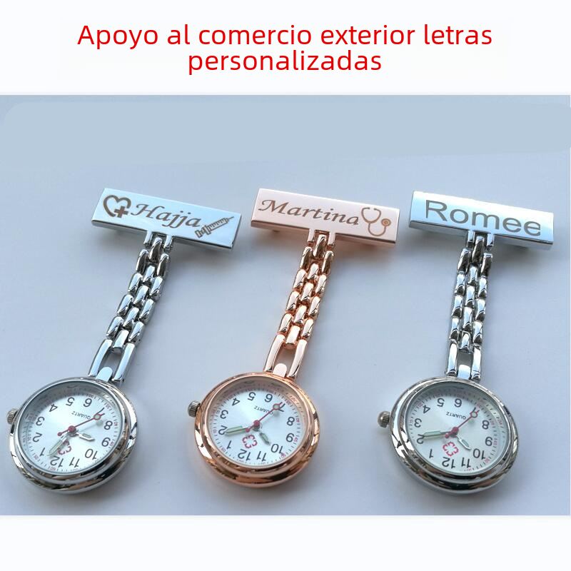 Metal Nurse Watch with Luminous T-Shape Design