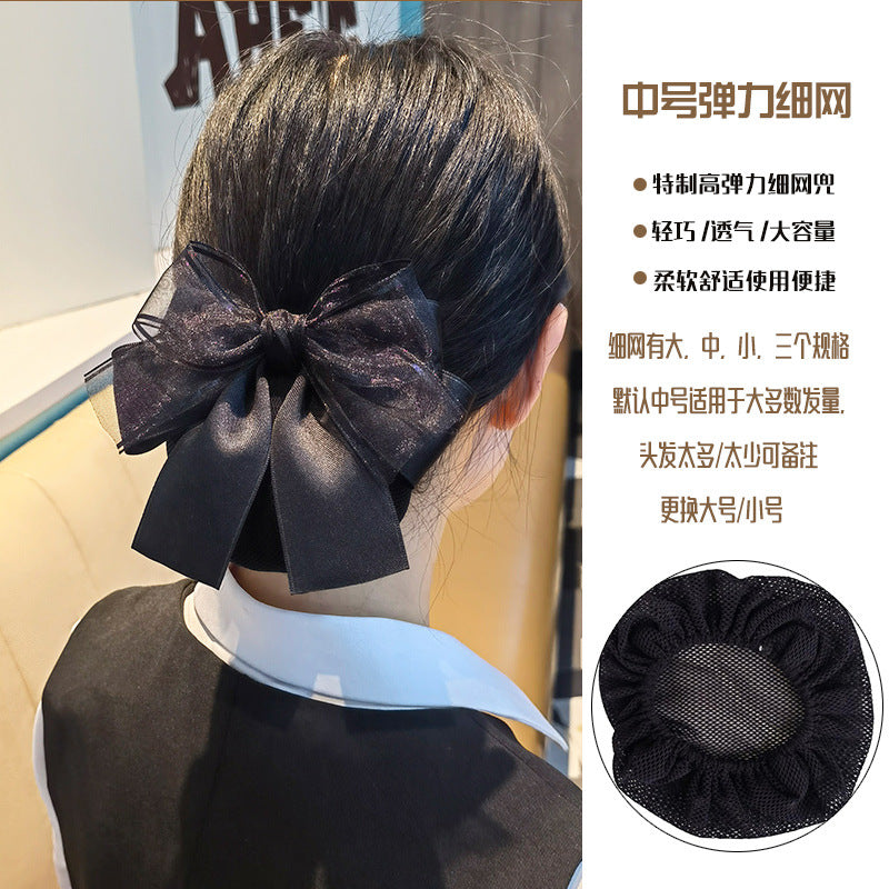 Nurse Hairnet with Bowknot - Chic Houndstooth Design