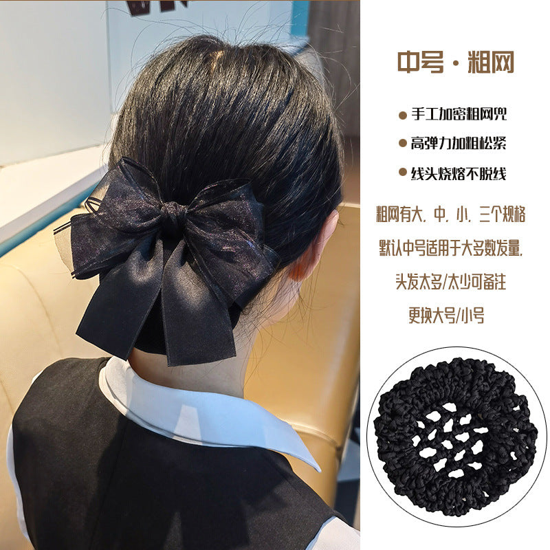 Nurse Hairnet with Bowknot - Chic Houndstooth Design