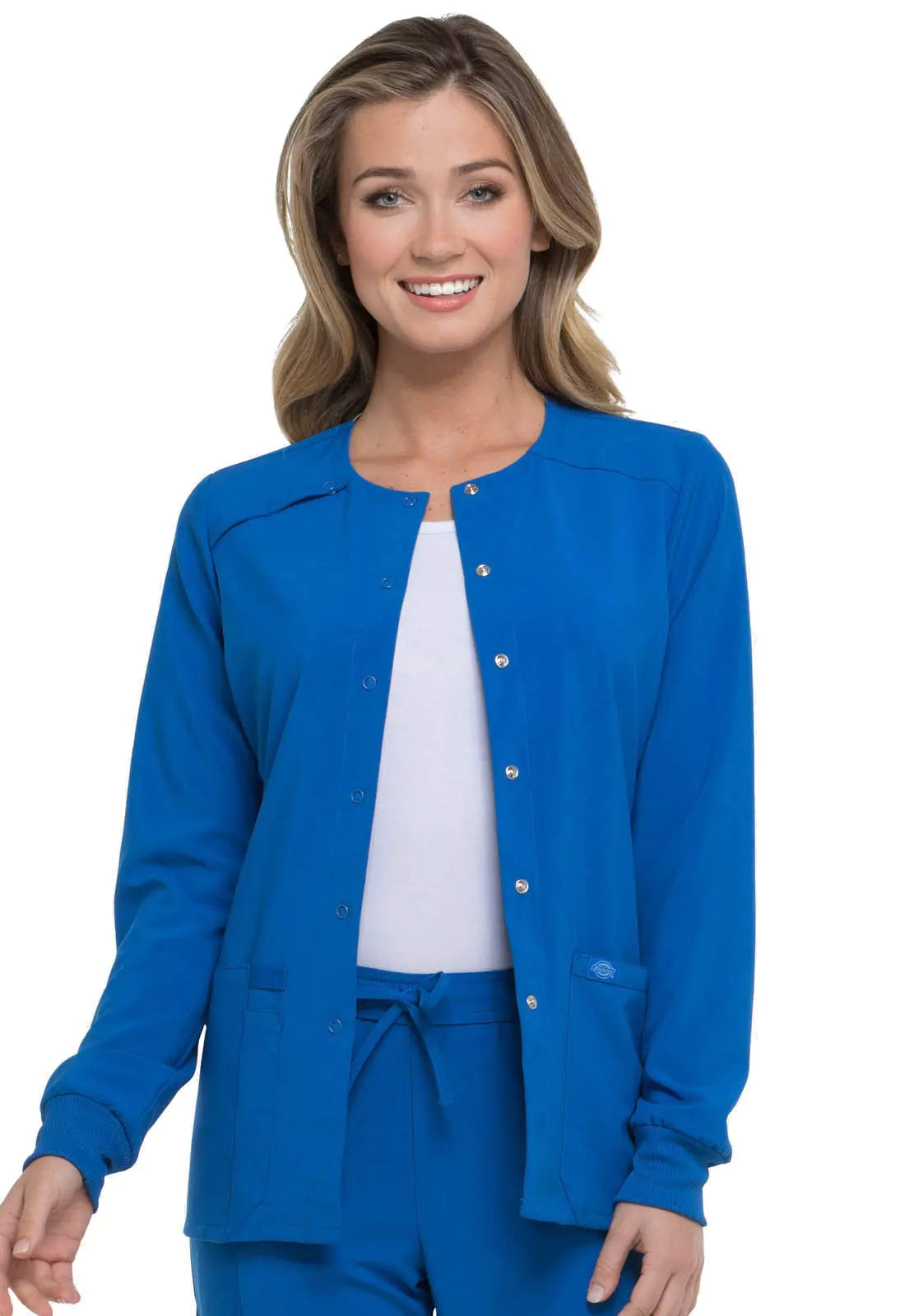Dickies EDS Essentials Women Warm Up Scrubs Jacket Snap Front Plus Size DK305 4XL Royal